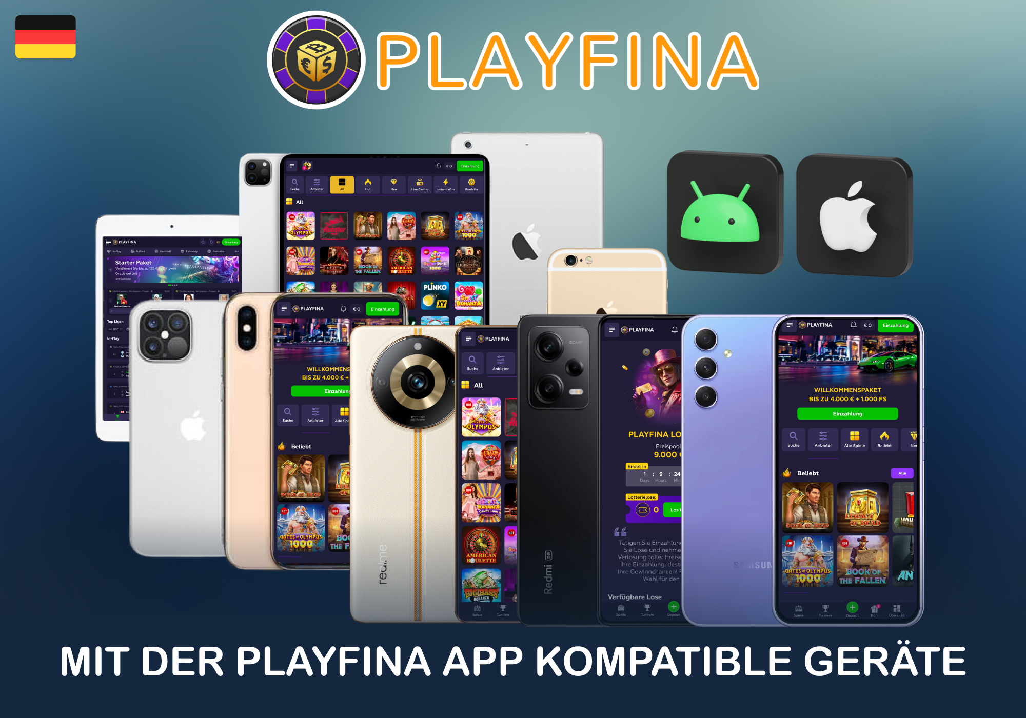 Jedes moderne Smartphone oder Tablet ist mit der Playfina Casino App kompatibel, da sie nur minimale Anforderungen hat