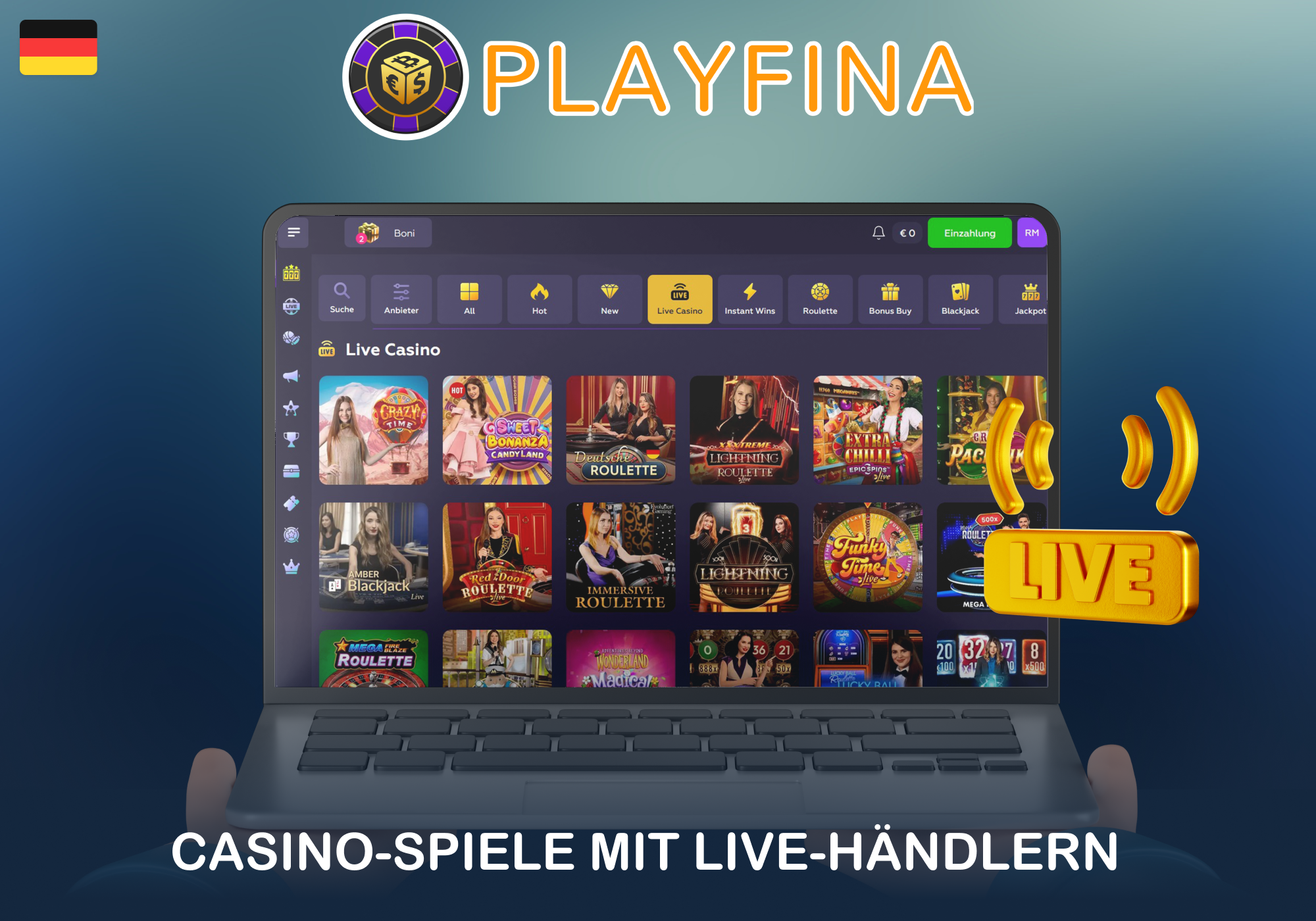 Die Live-Casino-Kategorie bietet ausschließlich Spiele mit echten Dealern für ein realistisches Spielerlebnis